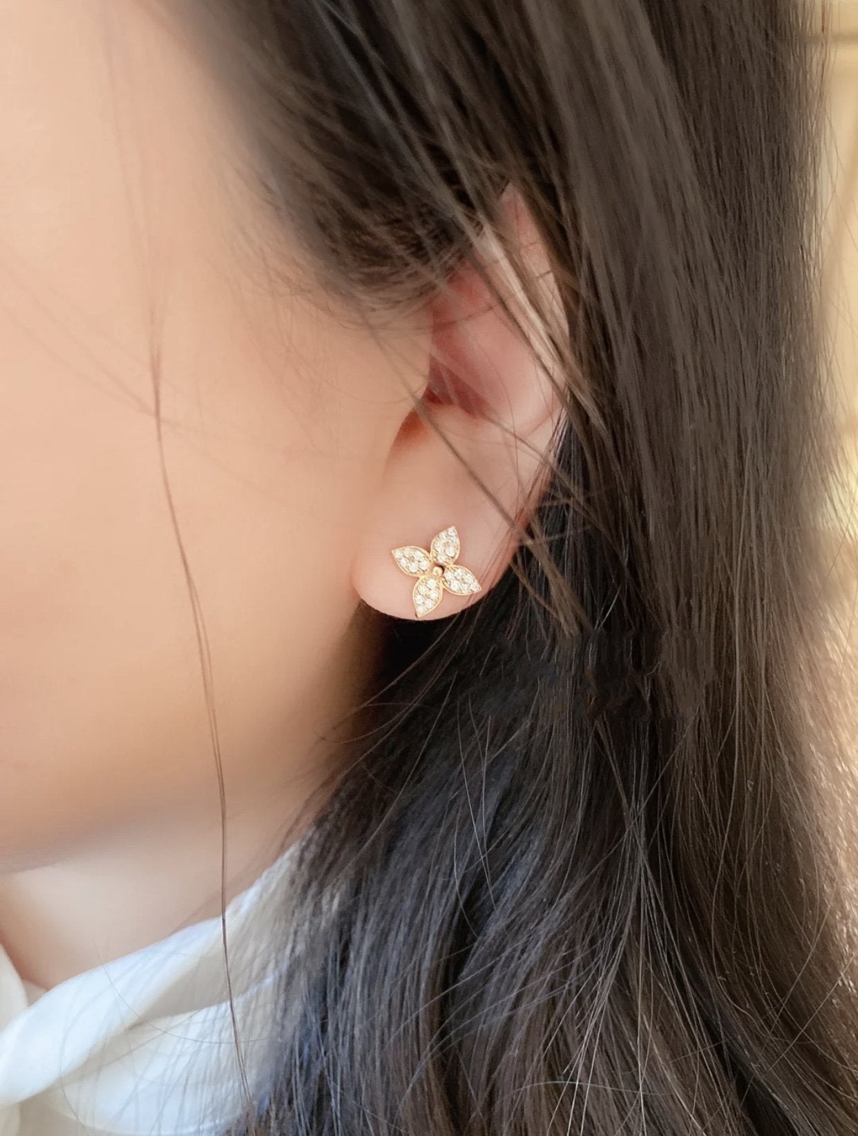 LUXEIFY STAR BLOSSOM STUD EARRINGS PINK GOLD DIAMONDS