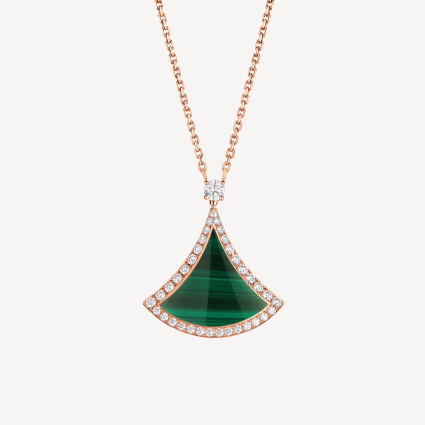 LUXEIFY DREAM MALACHITE DIAMOND PAVED PINK GOLD NECKLACE