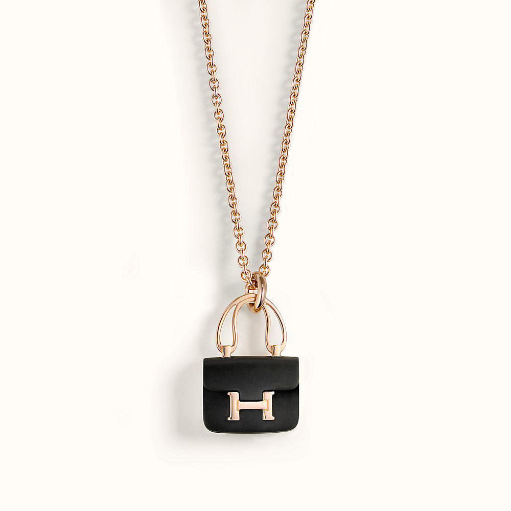 LUXEIFY CONSTANCE BLACK PEDANT PINK GOLD NECKLACE