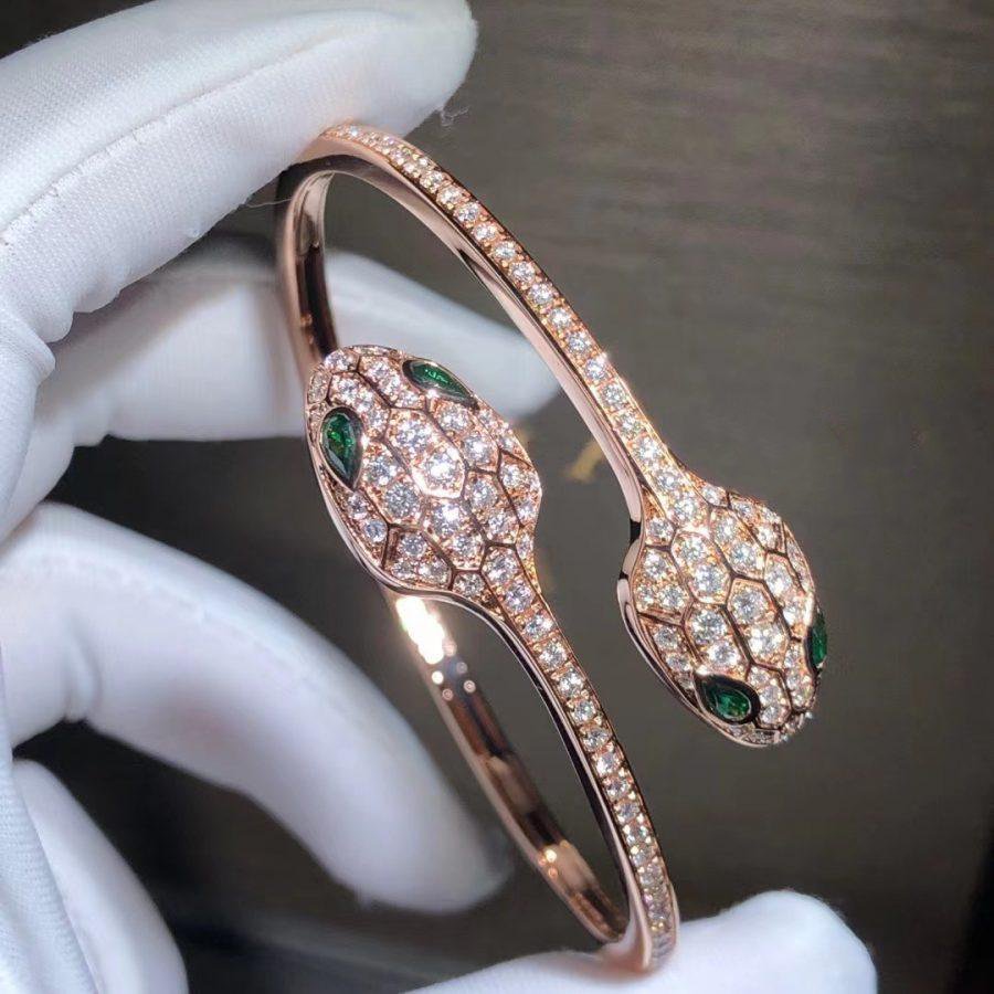 LUXEIFY SERPENTI BRACELET PINK GOLD MALACHITE DIAMOND DOUBLE SNAKE
