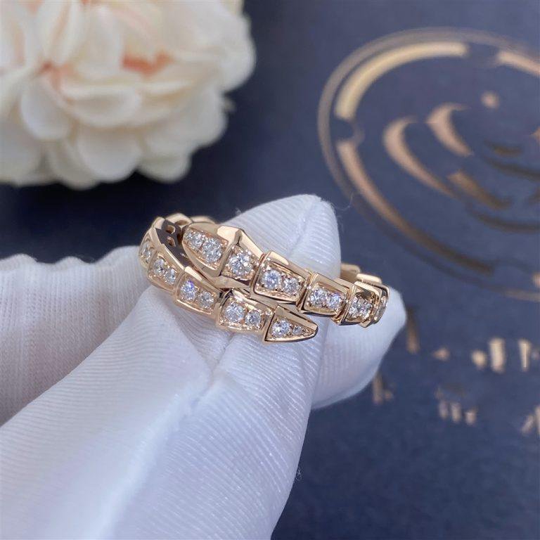 LUXEIFY SERPENTI RING PINK GOLD DIAMOND PAVED 4MM