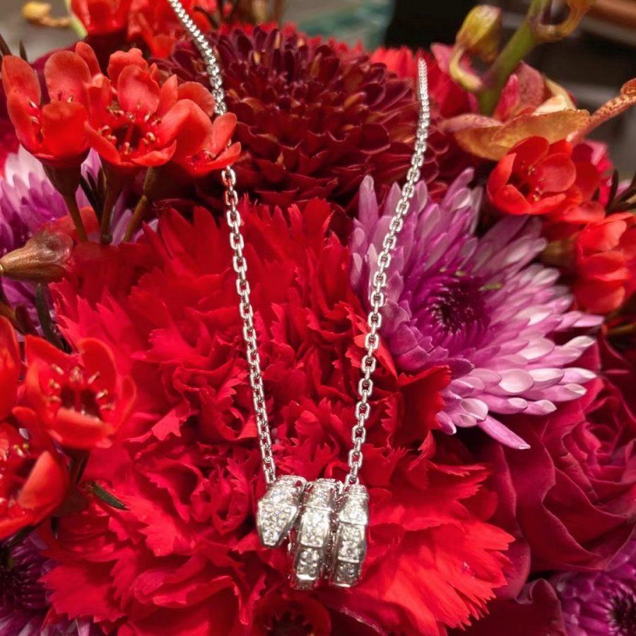 LUXEIFY SERPENTI SILVER NECKLACE DOUBLE RING DIAMOND
