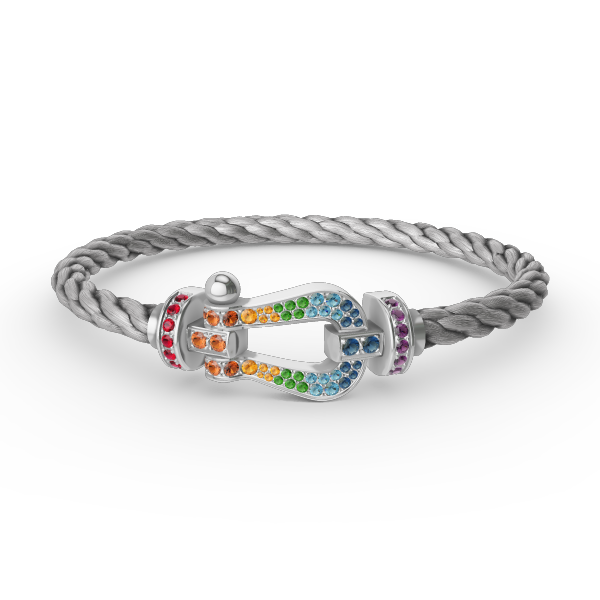 LUXEIFY FORC LARGE HORSESHOE COLORED DIAMOND BRACELET SILVER