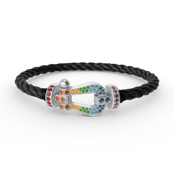 LUXEIFY FORC LARGE HORSESHOE COLORED DIAMOND BRACELET SILVER