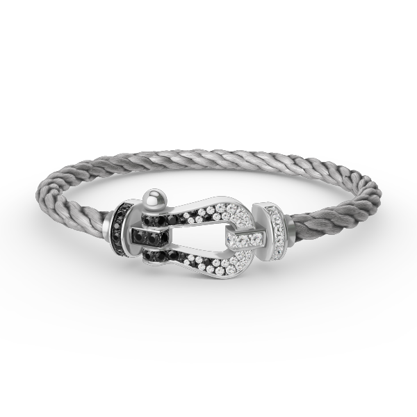 LUXEIFY FORCE LARGE HORSESHOE BLACK WHITE DIAMOND BRACELET SILVER