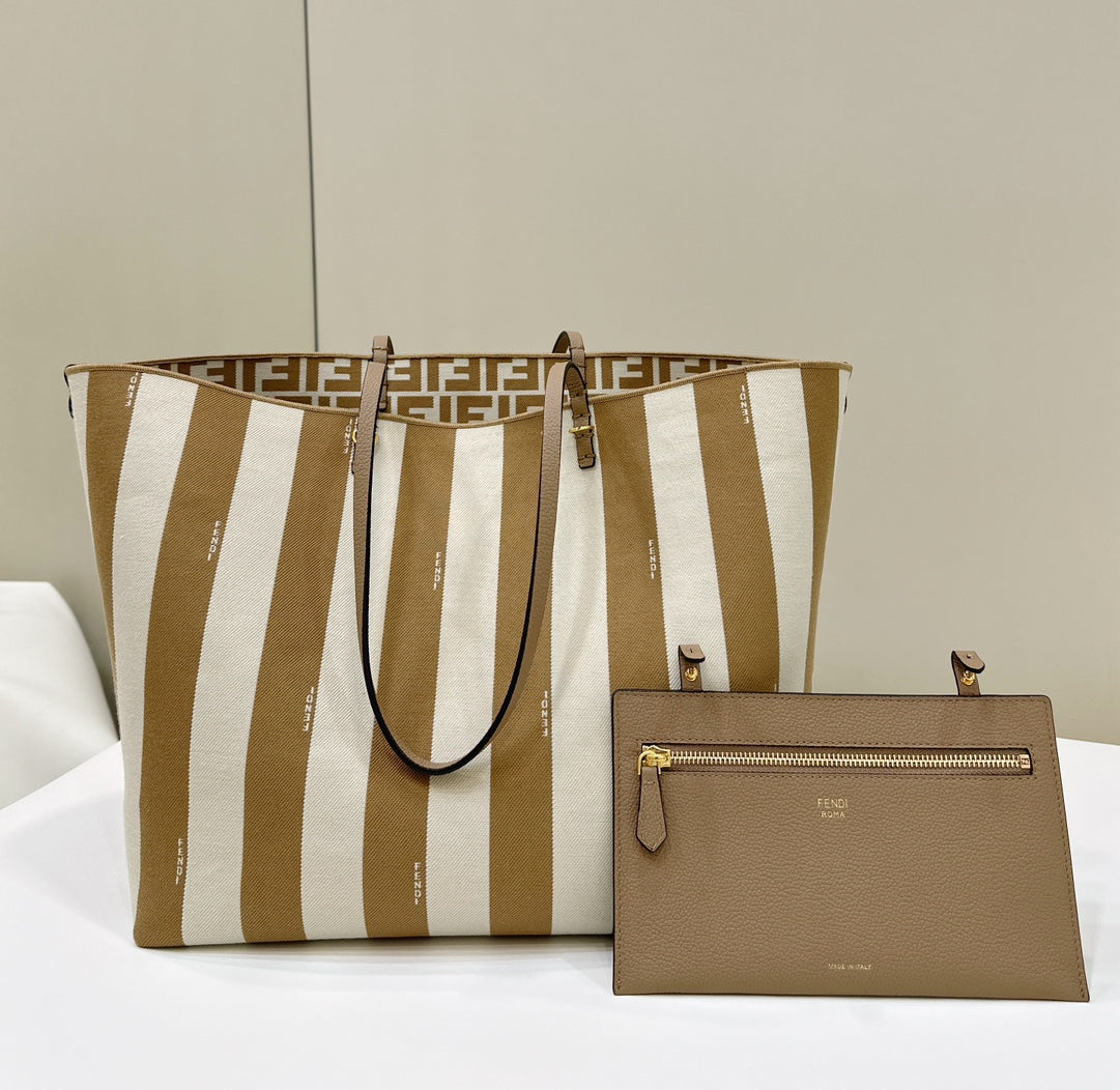 MINI ROLL BAG 15 PEANUT BROWN MIX WHITE FF JACQUARD FABRIC