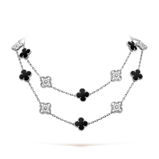 CLOVER 20 MOTIFS ONYX DIAMOND SILVER