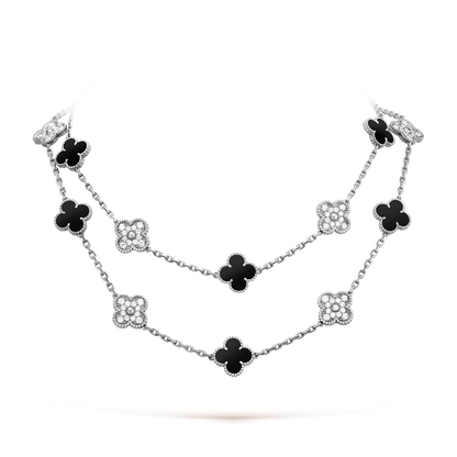 CLOVER 20 MOTIFS ONYX DIAMOND SILVER