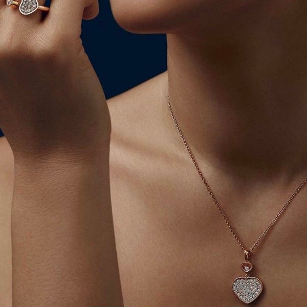 LUXEIFY HAPPY HEART NECKLACE PINK GOLD FULL DIAMOND