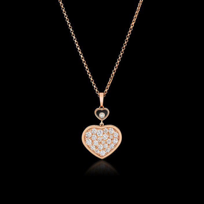 LUXEIFY HAPPY HEART NECKLACE PINK GOLD FULL DIAMOND