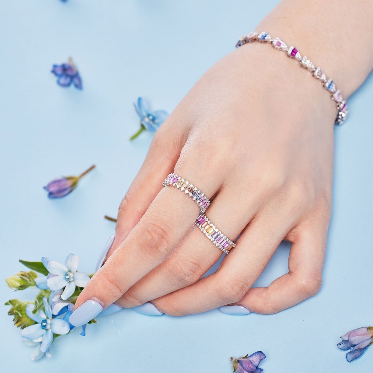 [HOT] Anillo diario delicado con corte esmeralda caleidoscópico