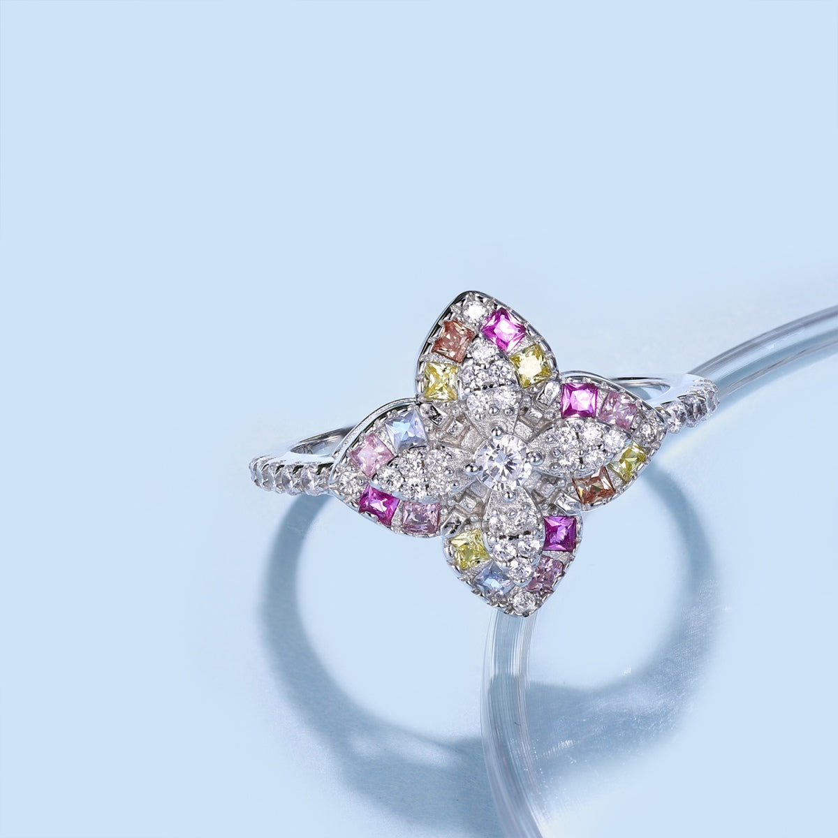 [CALIENTE] Anillo de banquete de lujo con forma de flor colorida