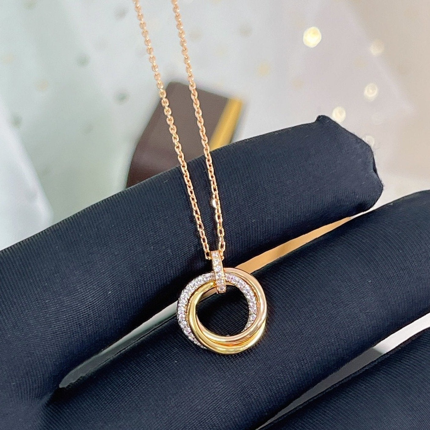 LUXEIFY TRINITY NECKLACE SILVER GOLD PINK GOLD DIAMONDS