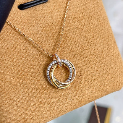 LUXEIFY TRINITY NECKLACE SILVER GOLD PINK GOLD DIAMONDS