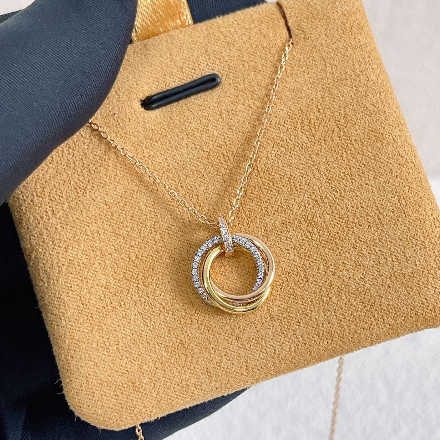 LUXEIFY TRINITY NECKLACE SILVER GOLD PINK GOLD DIAMONDS