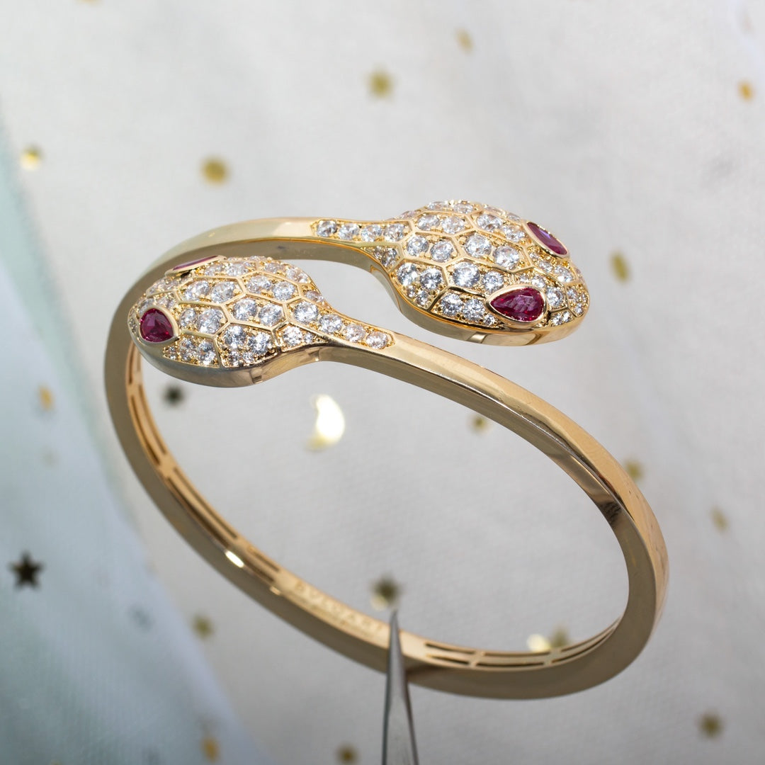 LUXEIFY SERPENTI BRACELET PINK GOLD DIAMOND DOUBLE SNAKE