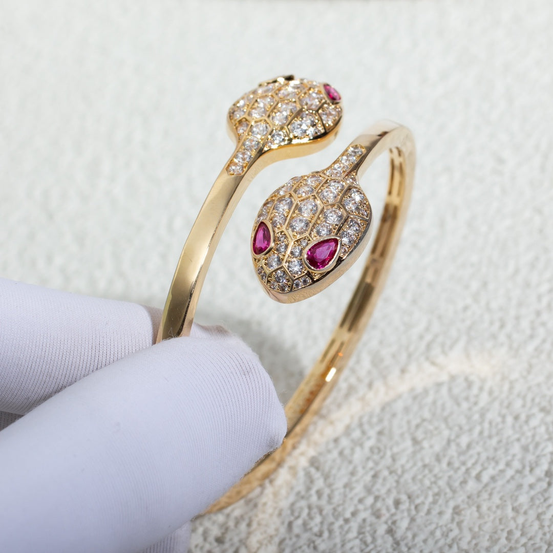 LUXEIFY SERPENTI BRACELET PINK GOLD DIAMOND DOUBLE SNAKE