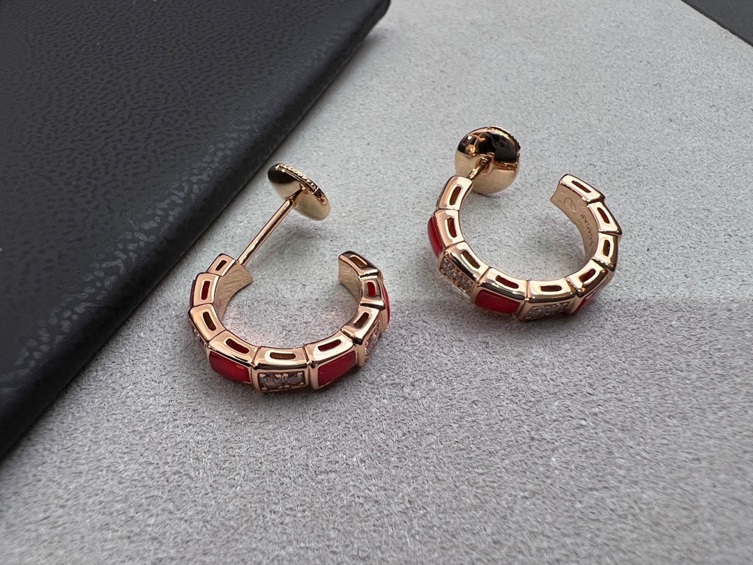 LUXEIFY SERPENTI CARNELIAN PINK GOLD EARRINGS