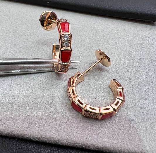 LUXEIFY SERPENTI CARNELIAN PINK GOLD EARRINGS