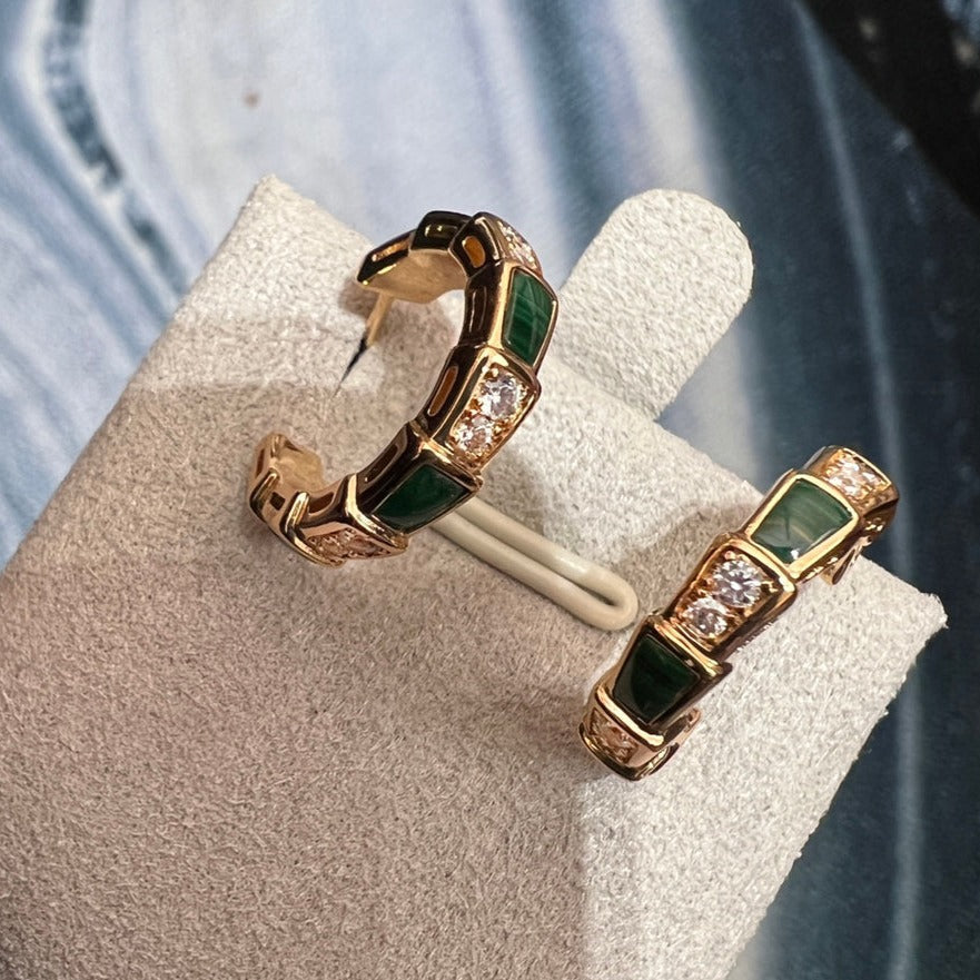 LUXEIFY SERPENTI MALACHITE PINK GOLD EARRINGS