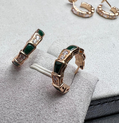 LUXEIFY SERPENTI MALACHITE PINK GOLD EARRINGS