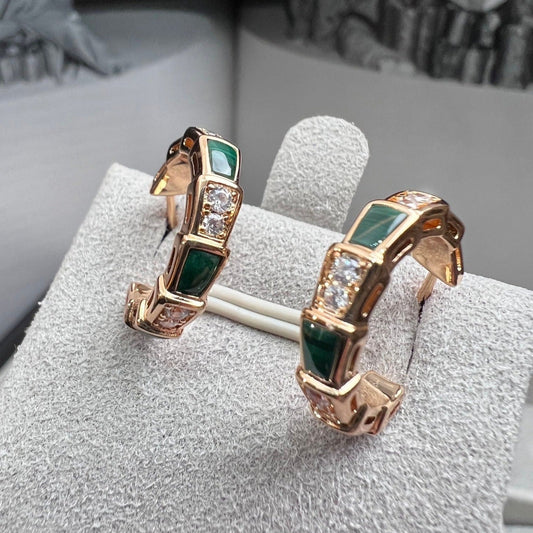 LUXEIFY SERPENTI MALACHITE PINK GOLD EARRINGS