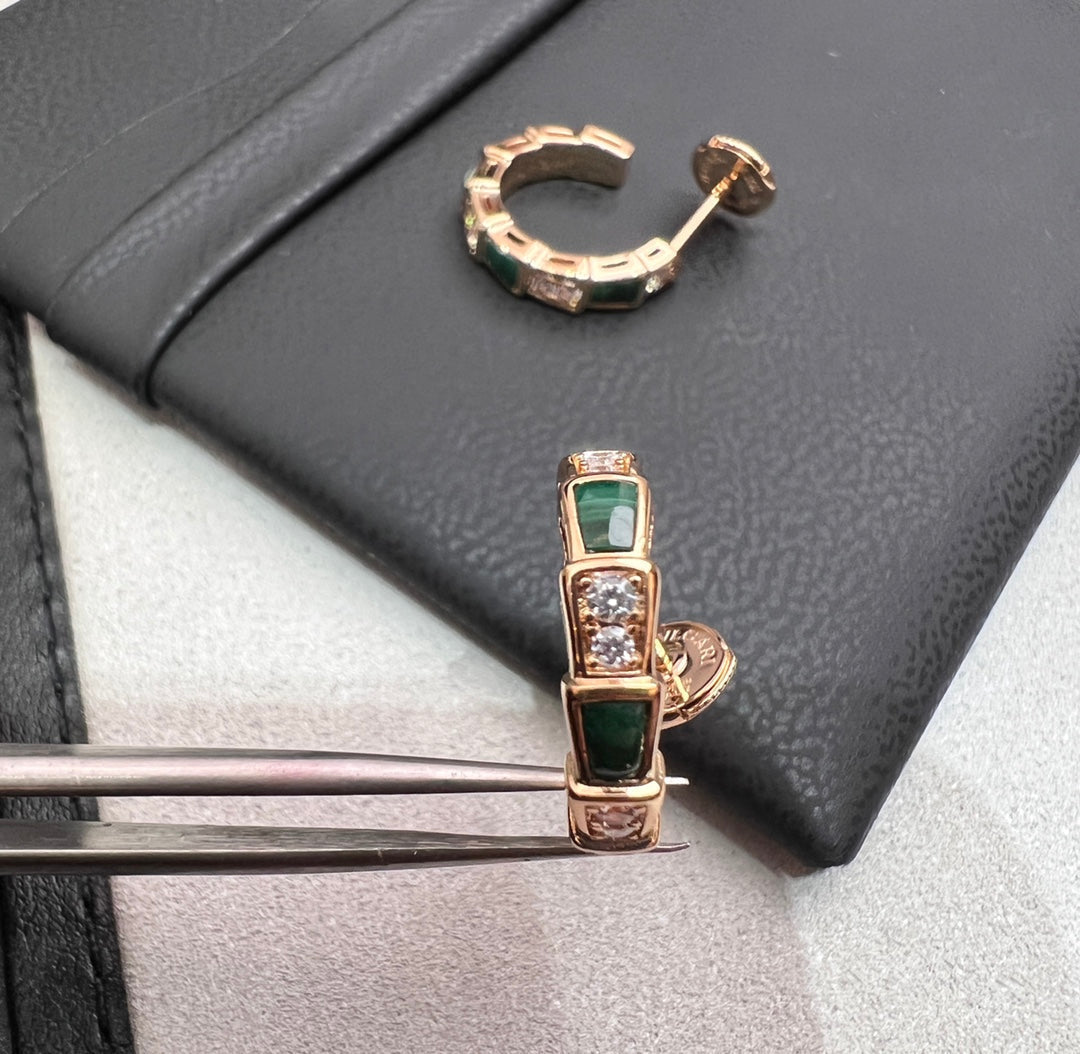 LUXEIFY SERPENTI MALACHITE PINK GOLD EARRINGS