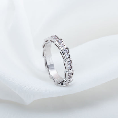 LUXEIFY SERPENTI RING SILVER DIAMOND PAVED 3MM