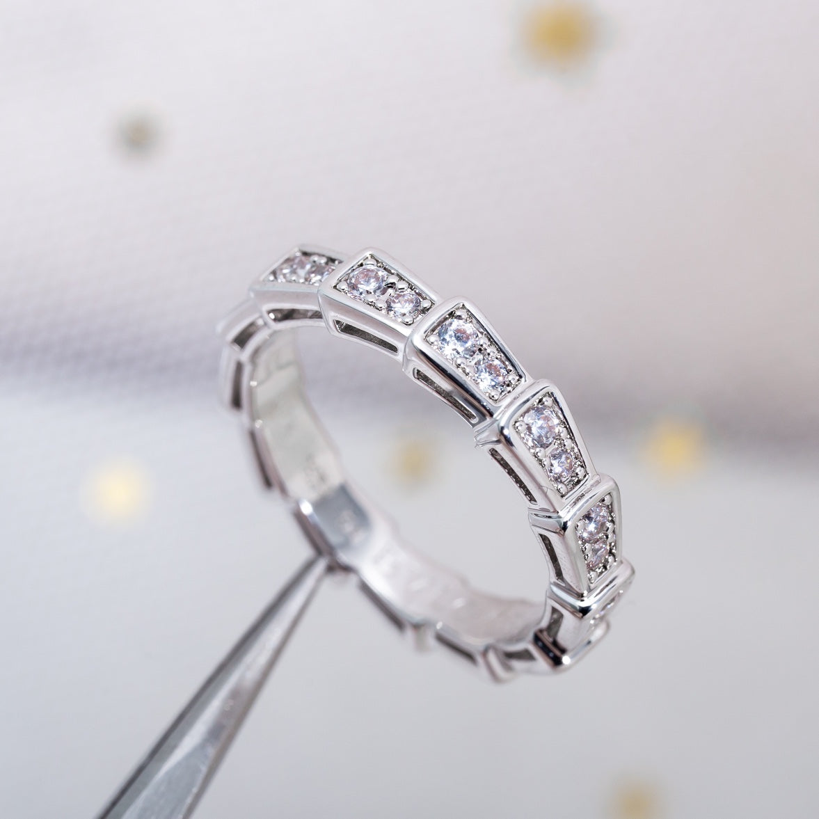 LUXEIFY SERPENTI RING SILVER DIAMOND PAVED 3MM
