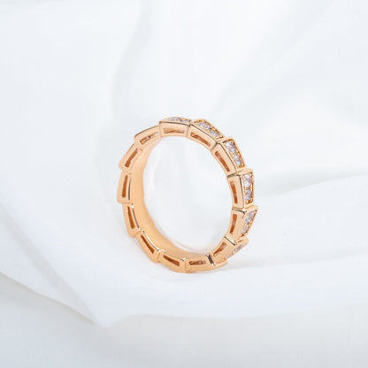 LUXEIFY SERPENTI RING PINK GOLD DIAMOND PAVED 3MM