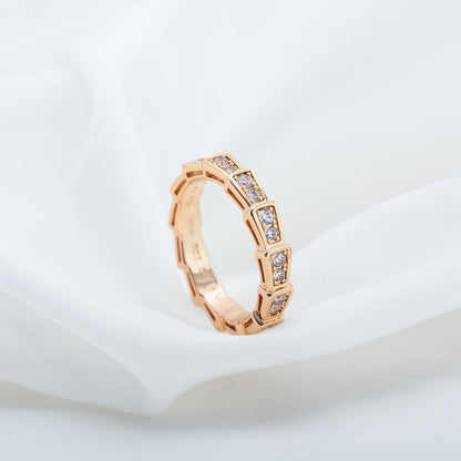 LUXEIFY SERPENTI RING PINK GOLD DIAMOND PAVED 3MM