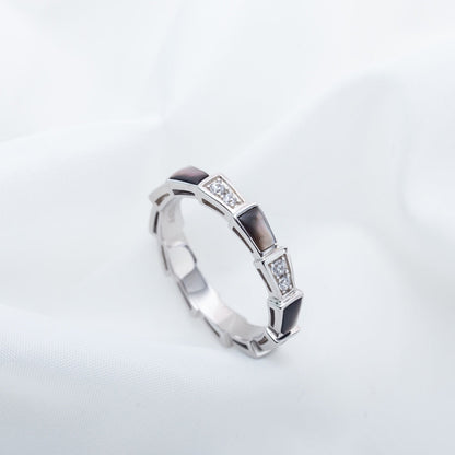 LUXEIFY SERPENTI RING SILVER  DIAMOND BLACK MOP 3MM