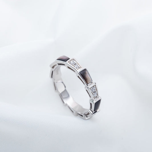 LUXEIFY SERPENTI RING SILVER  DIAMOND BLACK MOP 3MM
