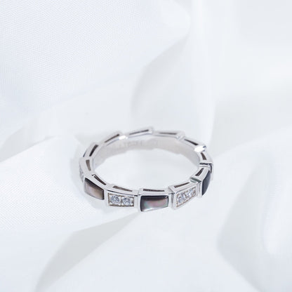LUXEIFY SERPENTI RING SILVER  DIAMOND BLACK MOP 3MM