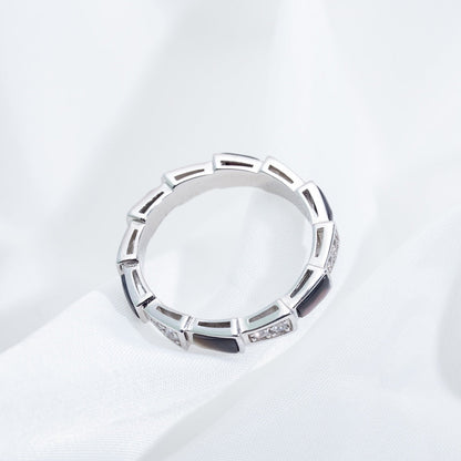 LUXEIFY SERPENTI RING SILVER  DIAMOND BLACK MOP 3MM