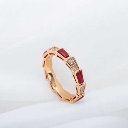 LUXEIFY SERPENTI RING PINK GOLD CARNELIAN DIAMOND 3MM