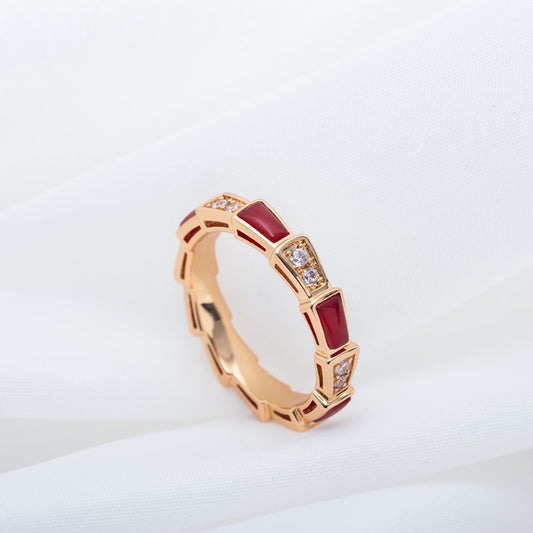 LUXEIFY SERPENTI RING PINK GOLD CARNELIAN DIAMOND 3MM