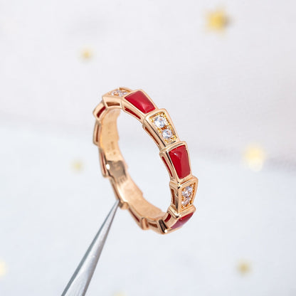 LUXEIFY SERPENTI RING PINK GOLD CARNELIAN DIAMOND 3MM