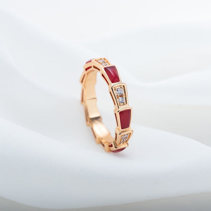 LUXEIFY SERPENTI RING PINK GOLD CARNELIAN DIAMOND 3MM