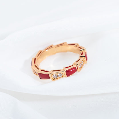 LUXEIFY SERPENTI RING PINK GOLD CARNELIAN DIAMOND 3MM