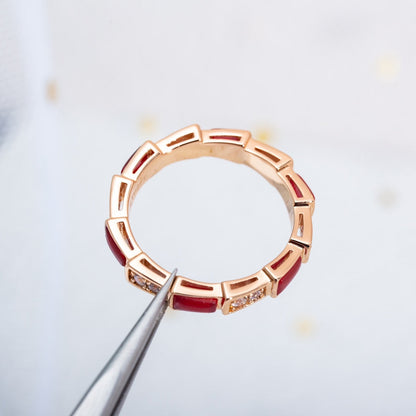 LUXEIFY SERPENTI RING PINK GOLD CARNELIAN DIAMOND 3MM