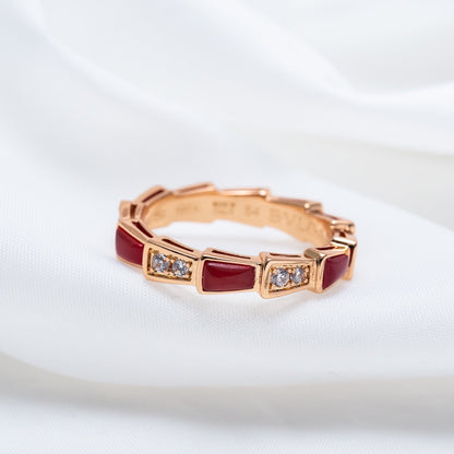 LUXEIFY SERPENTI RING PINK GOLD CARNELIAN DIAMOND 3MM