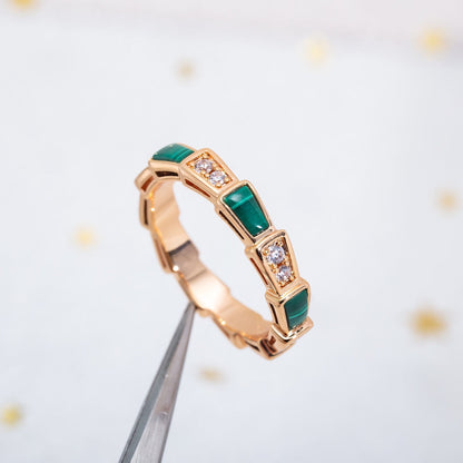 ANILLO LUXEIFY SERPENTI ORO ROSA MALAQUITA DIAMANTE 3MM