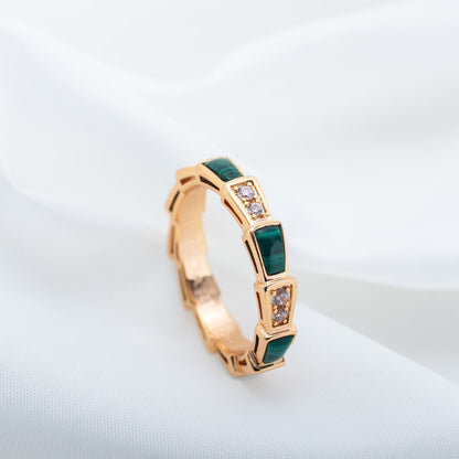 ANILLO LUXEIFY SERPENTI ORO ROSA MALAQUITA DIAMANTE 3MM