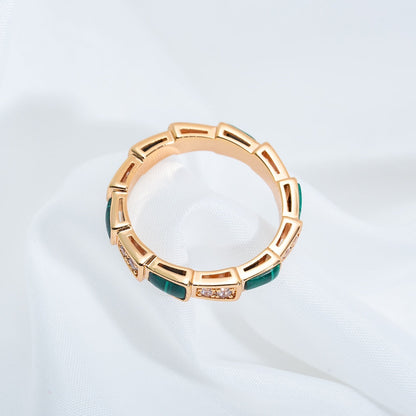 ANILLO LUXEIFY SERPENTI ORO ROSA MALAQUITA DIAMANTE 3MM