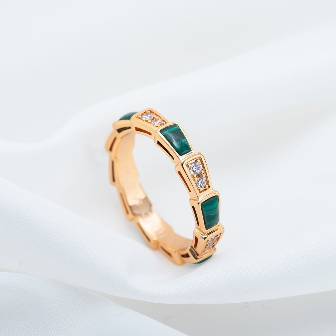 ANILLO LUXEIFY SERPENTI ORO ROSA MALAQUITA DIAMANTE 3MM