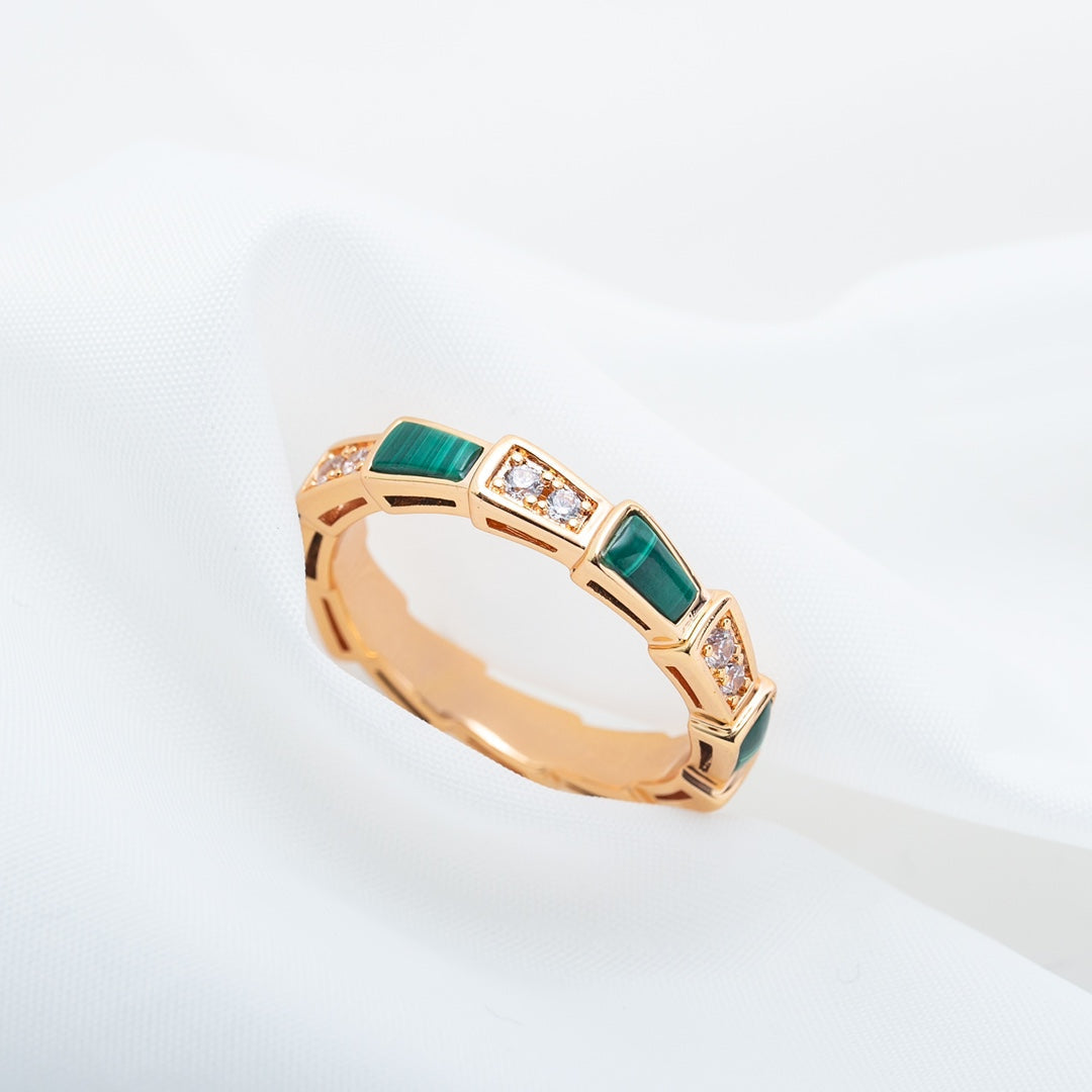 ANILLO LUXEIFY SERPENTI ORO ROSA MALAQUITA DIAMANTE 3MM