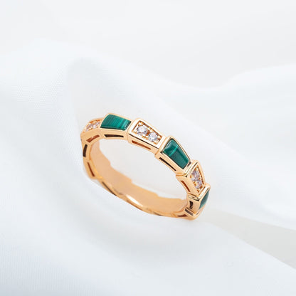 ANILLO LUXEIFY SERPENTI ORO ROSA MALAQUITA DIAMANTE 3MM