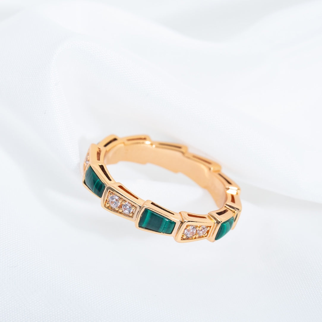 ANILLO LUXEIFY SERPENTI ORO ROSA MALAQUITA DIAMANTE 3MM