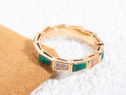 ANILLO LUXEIFY SERPENTI ORO ROSA MALAQUITA DIAMANTE 3MM